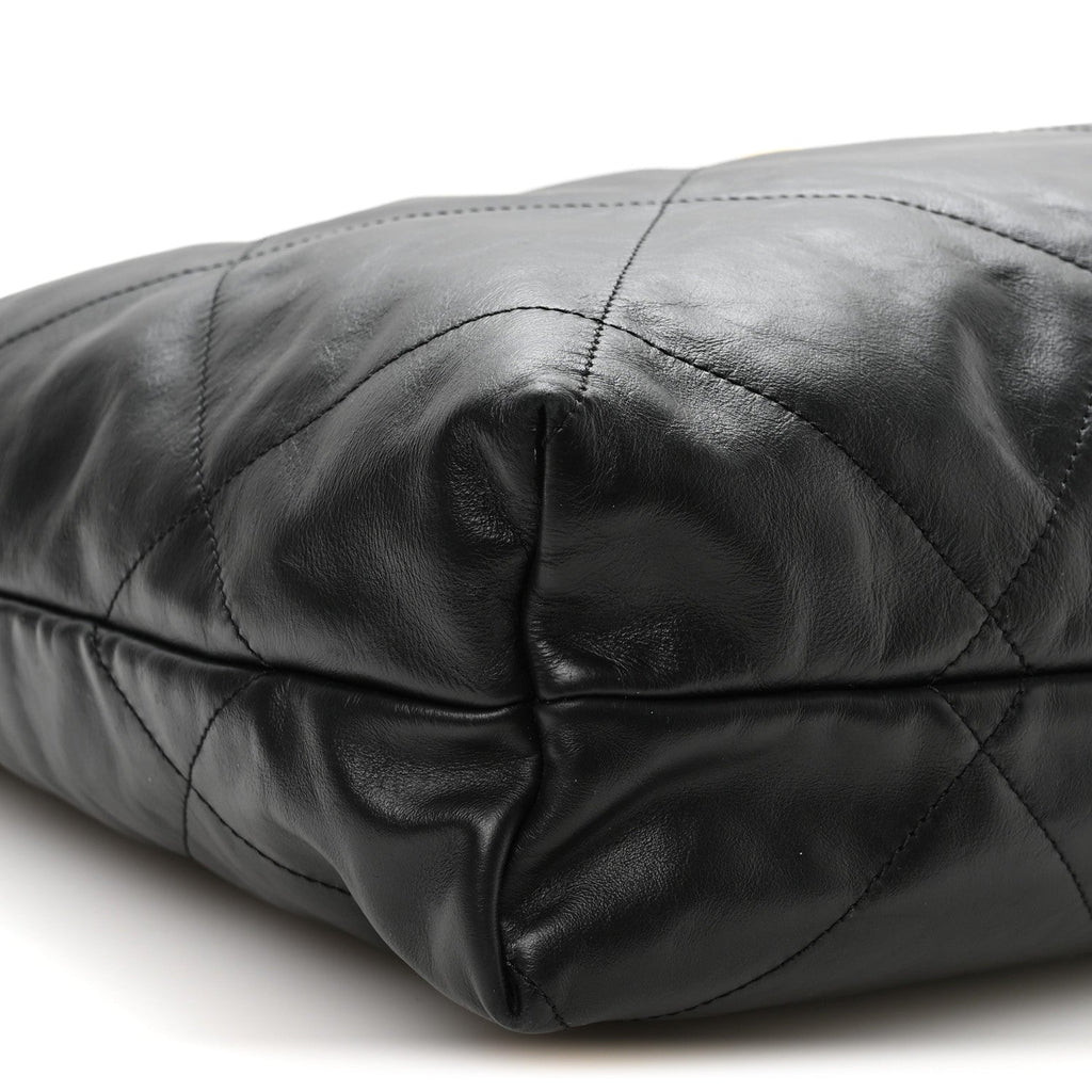 Calfskin Quilted Large Chanel 22 Black White