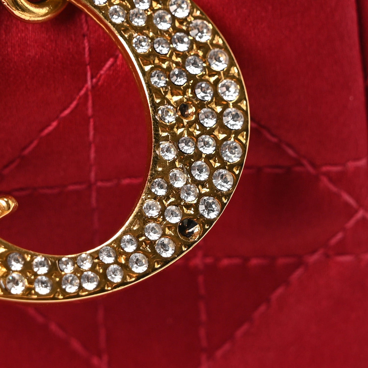 Satin Crystal Cannage Mini Lady Dior Red