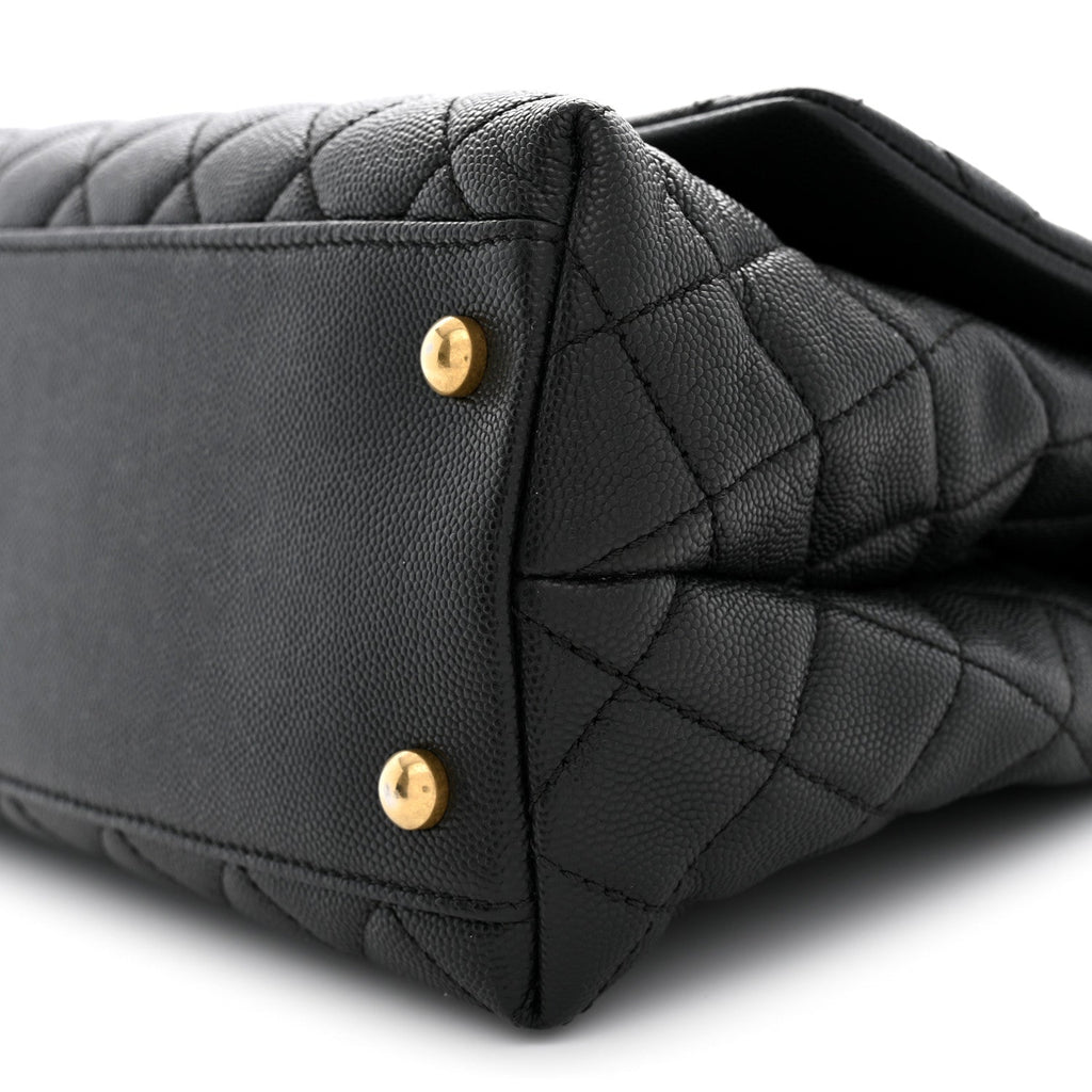 Caviar Quilted Small Coco Handle Flap Black