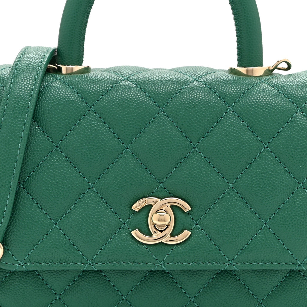 Caviar Quilted Extra Mini Coco Handle Flap Green