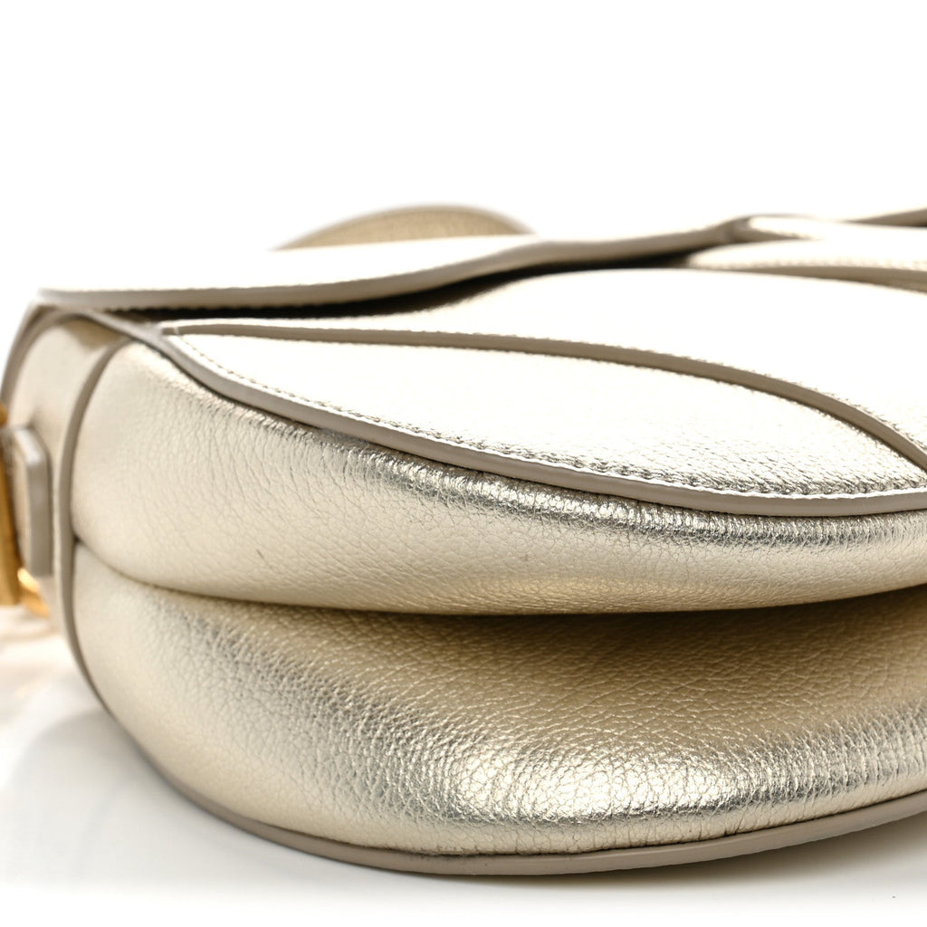 Metallic Goatskin Saddle Bag With Strap Gold
