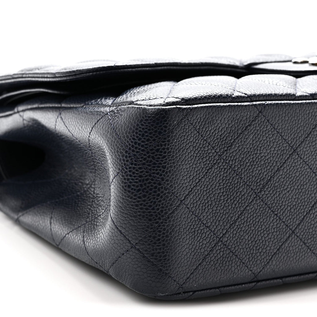 Caviar Quilted Jumbo Double Flap Navy Blue Navy Blue