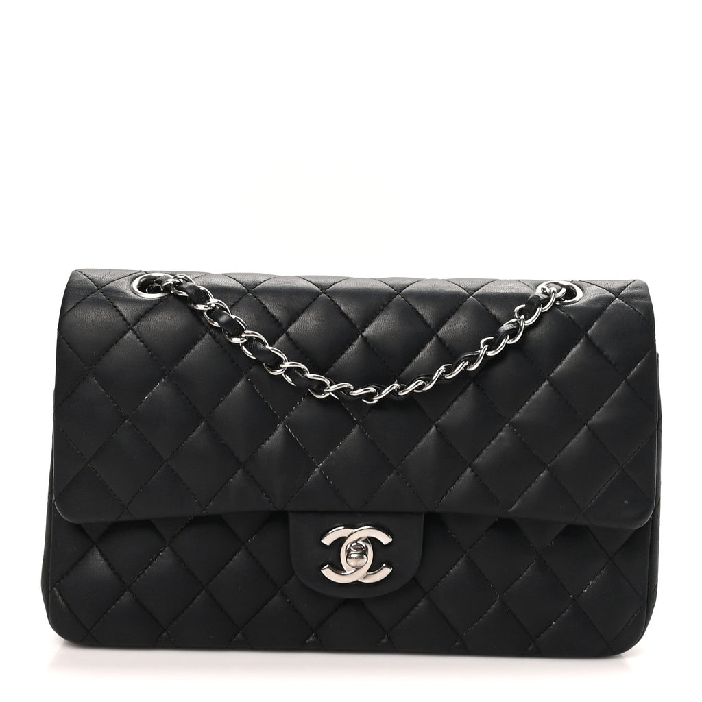 Lambskin Quilted Medium Double Flap Black
