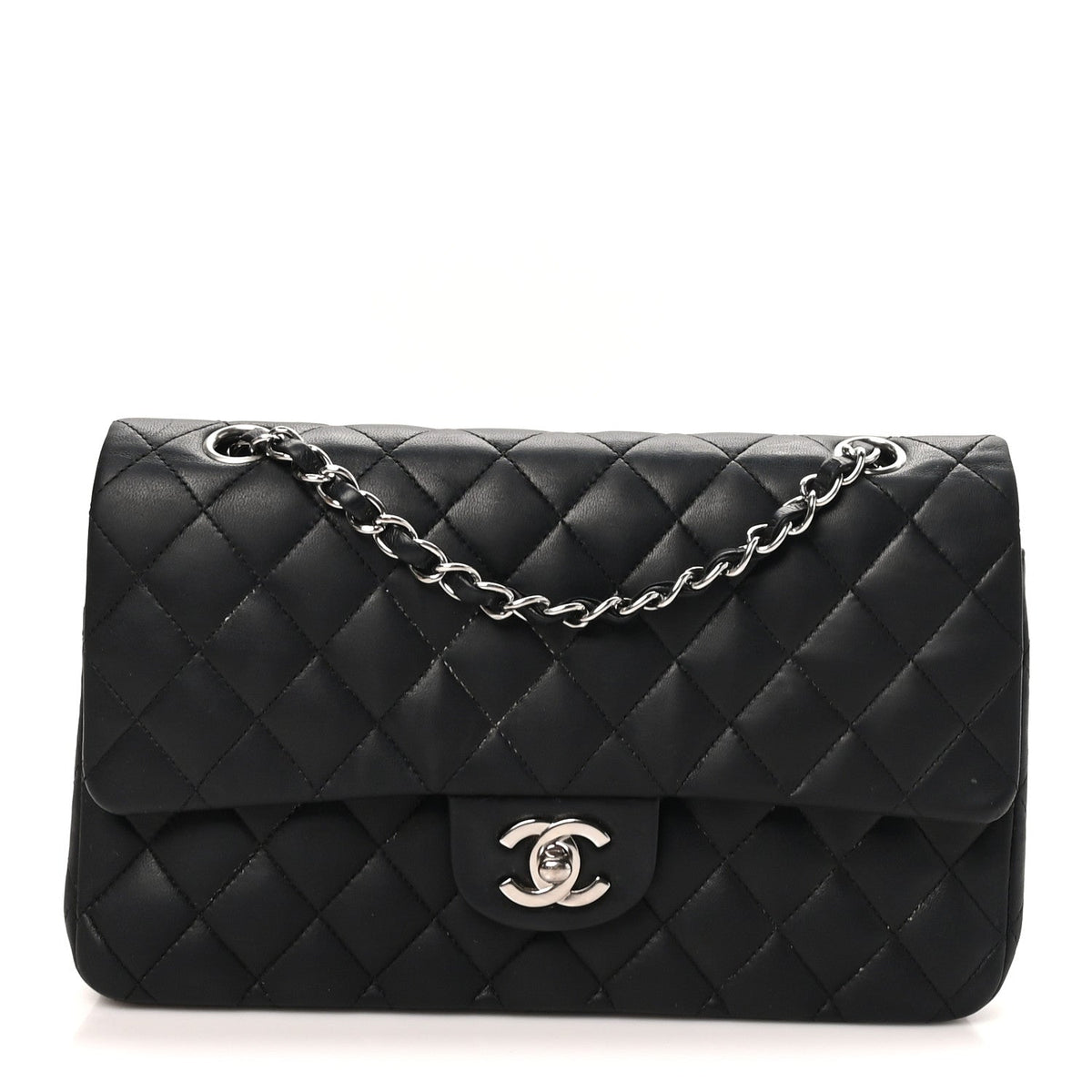 Lambskin Quilted Medium Double Flap Black