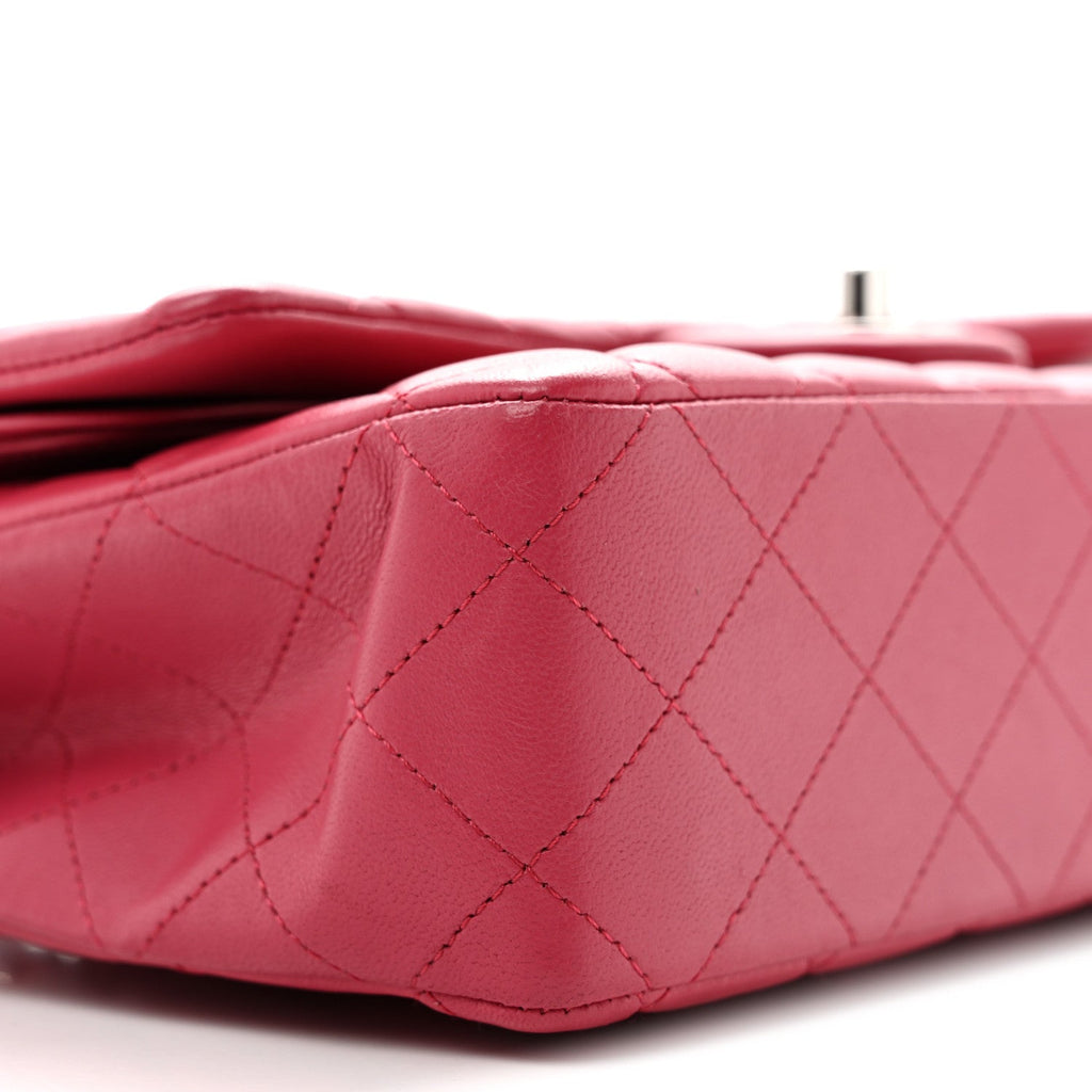 Lambskin Quilted Medium Double Flap Dark Pink