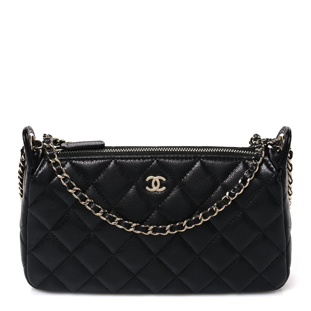 Caviar Quilted Purse With Chain Black