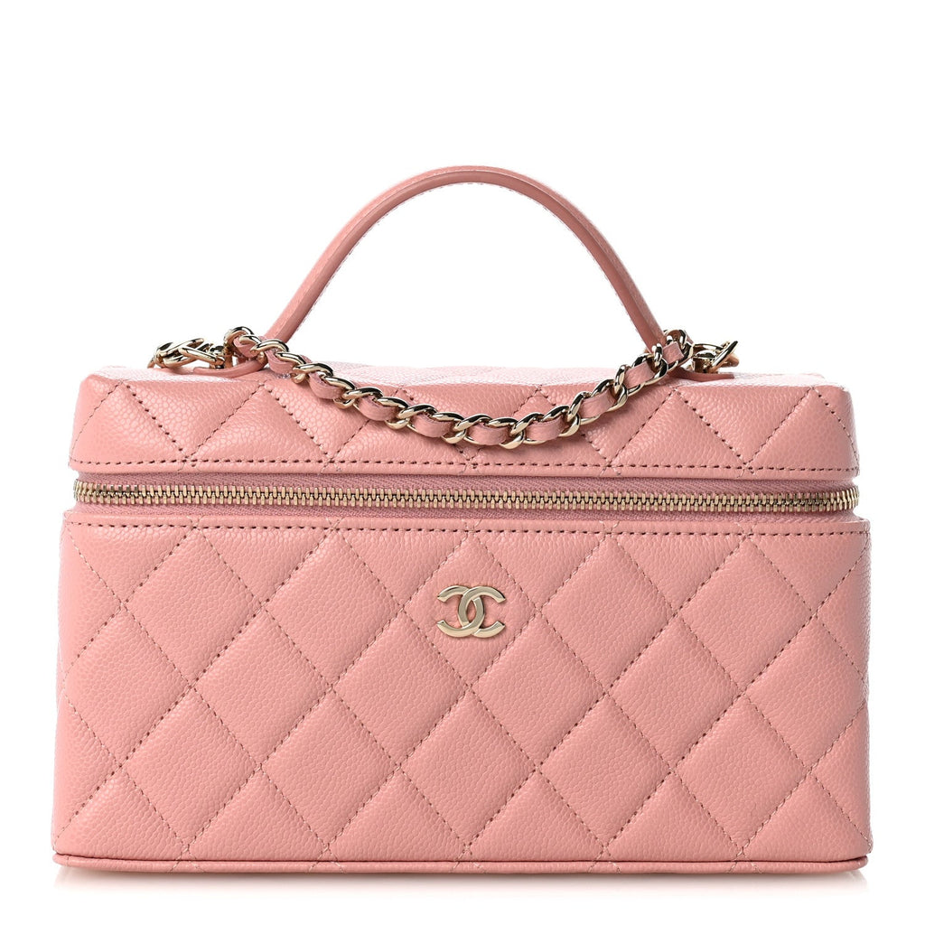 Caviar Quilted Top Handle Slim Vanity With Chain Light Pink