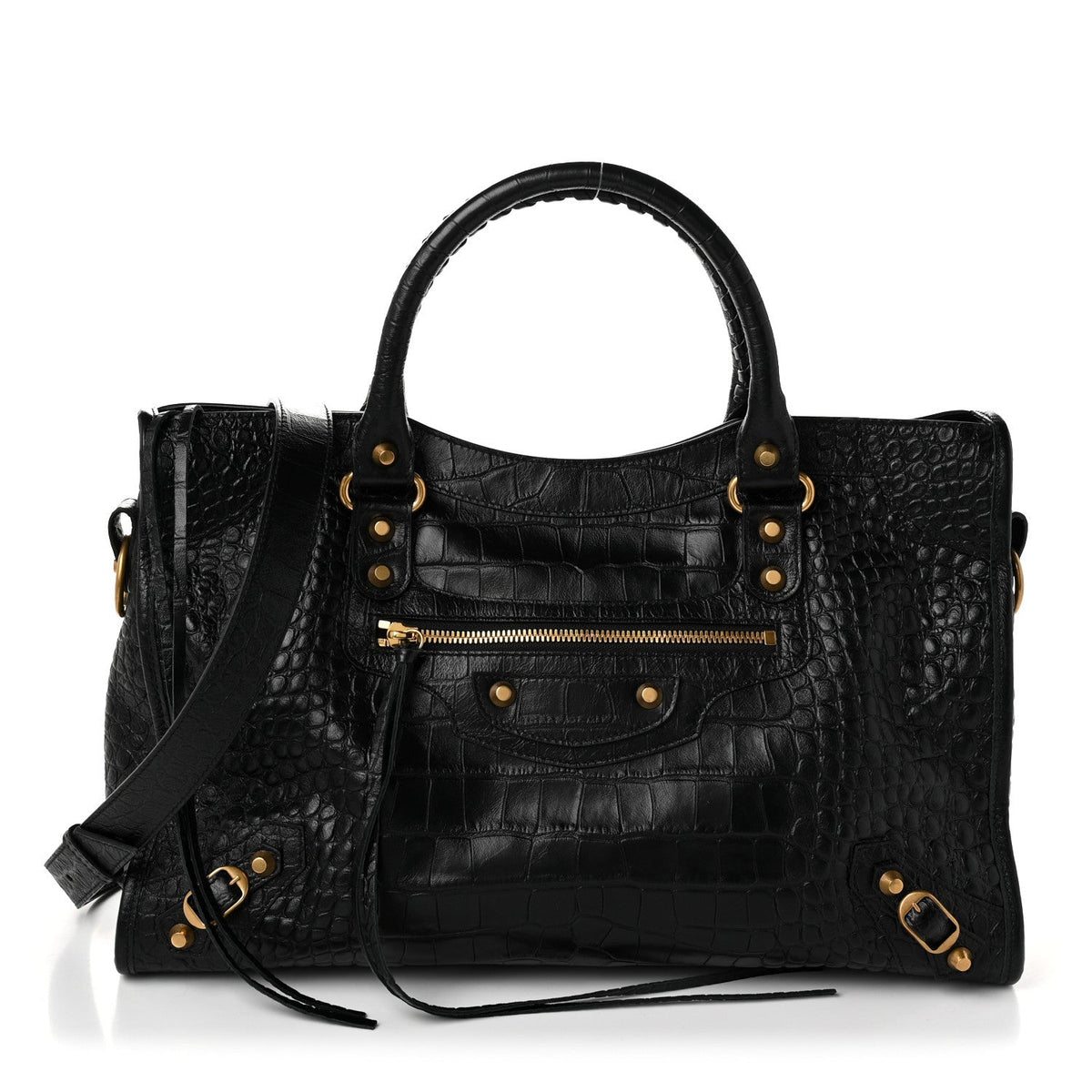 Calfskin Crocodile Embossed Gold Hardware Le City Black
