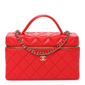 Caviar Quilted Top Handle Slim Vanity With Chain Red