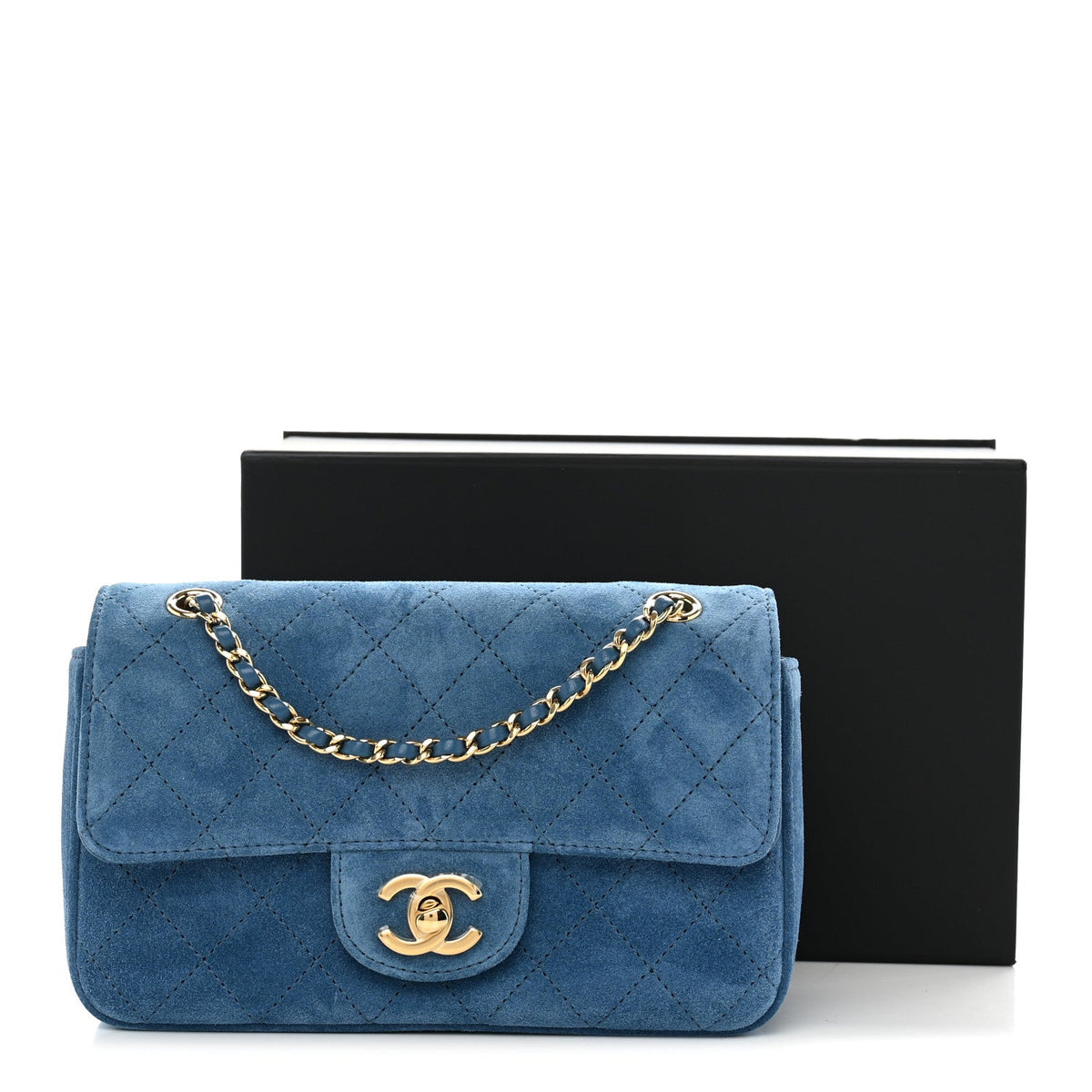 Suede Calfskin Mini Souplissimo Flap Blue