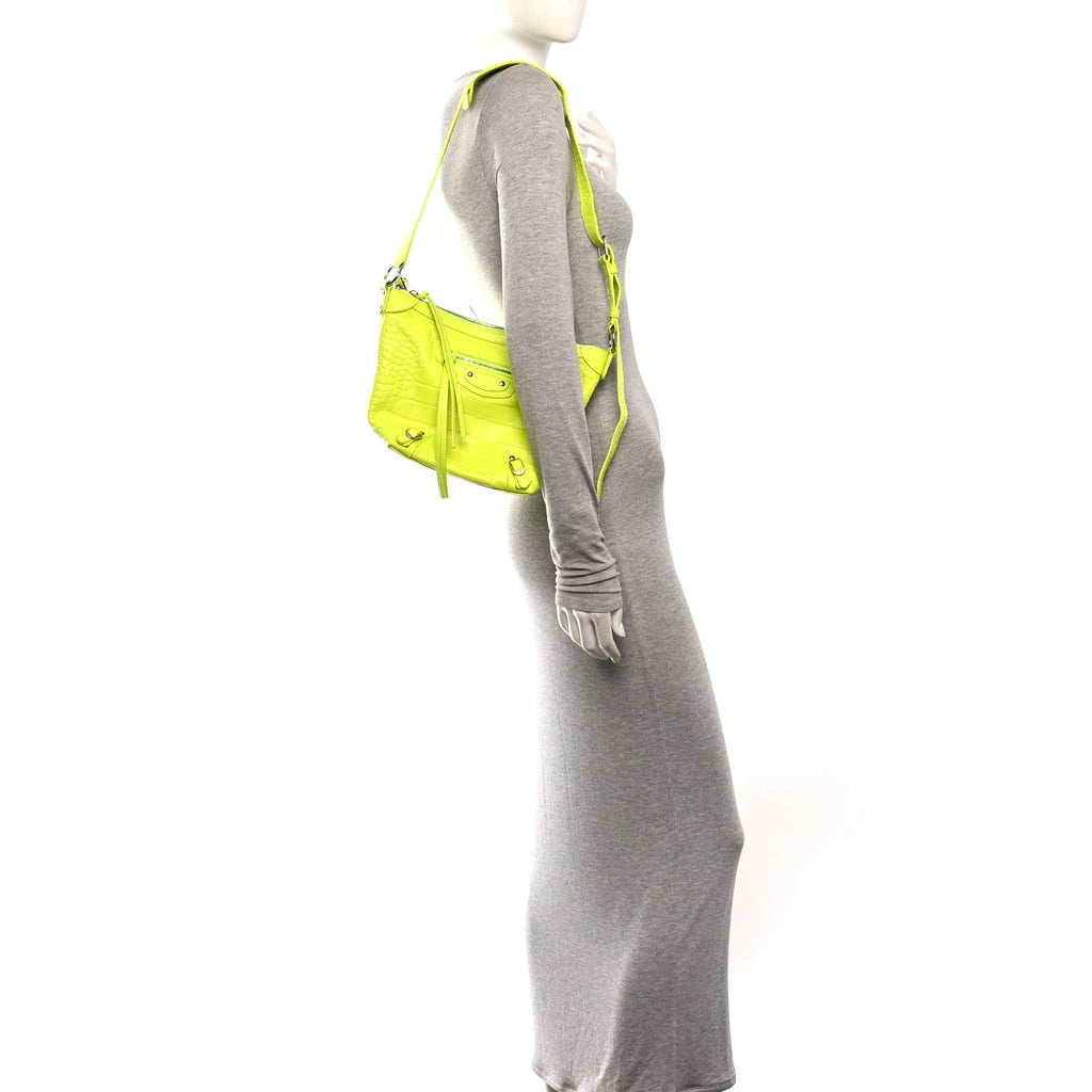 Extra Supple Calfskin Crocodile Embossed Neo Classic Hardware Hobo XS Flou Yellow