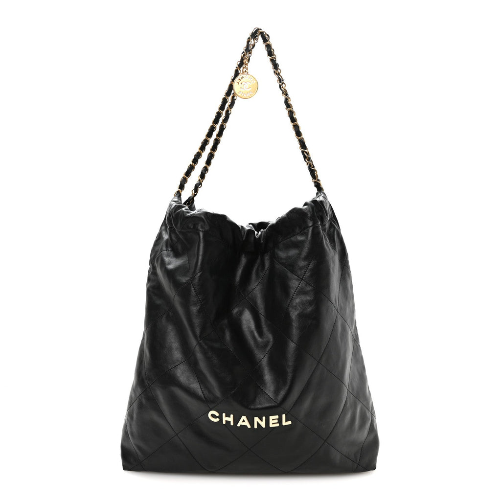 Calfskin Quilted Large Chanel 22 Black White