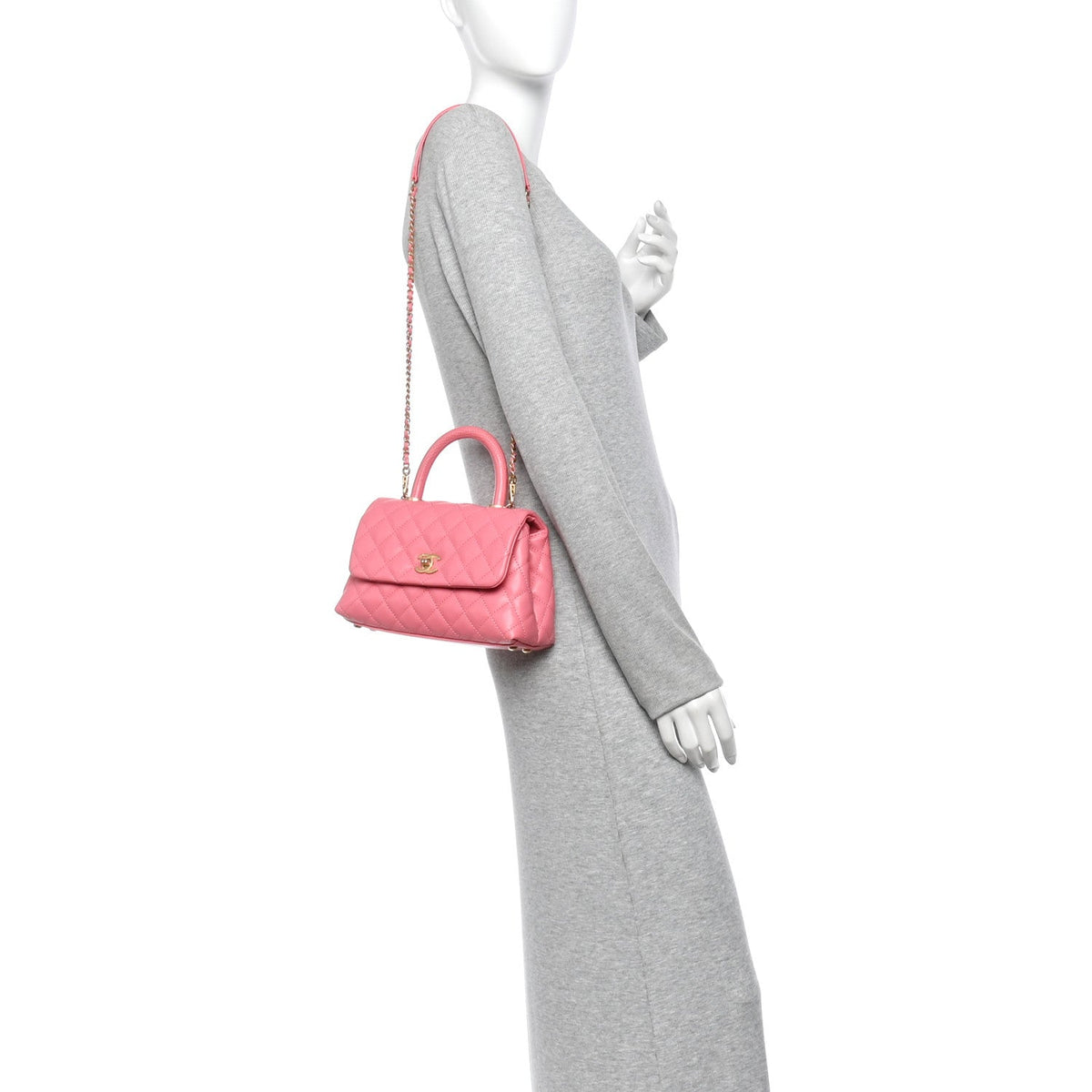 Caviar Lizard Embossed Quilted Mini Coco Handle Flap Pink