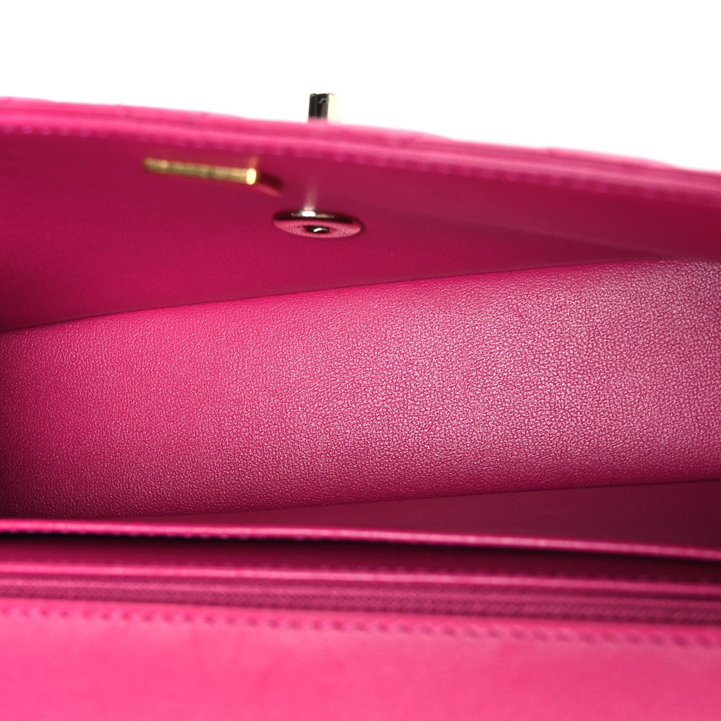 Lambskin Quilted Medium Crystal Top Handle Rectangular Flap Dark Pink