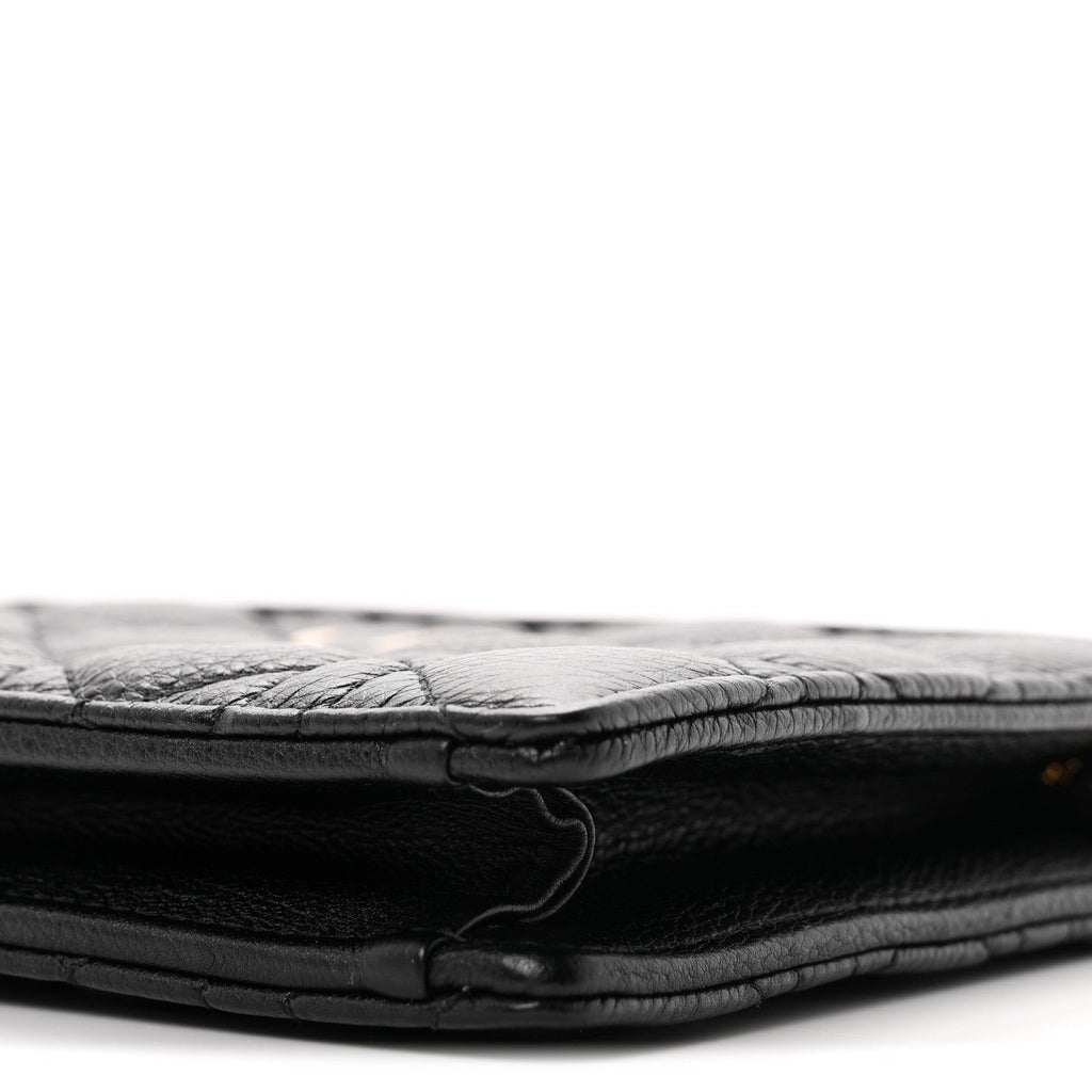 Calfskin Cannage Caro Zipped Pouch With Chain Black