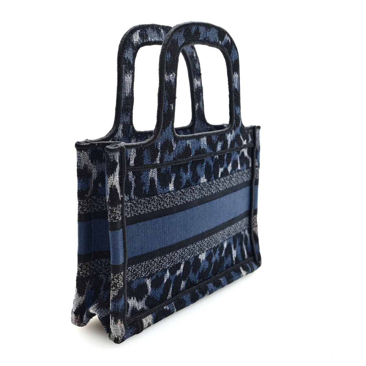 Canvas Mizza Embroidered Mini Leopard Book Tote Blue