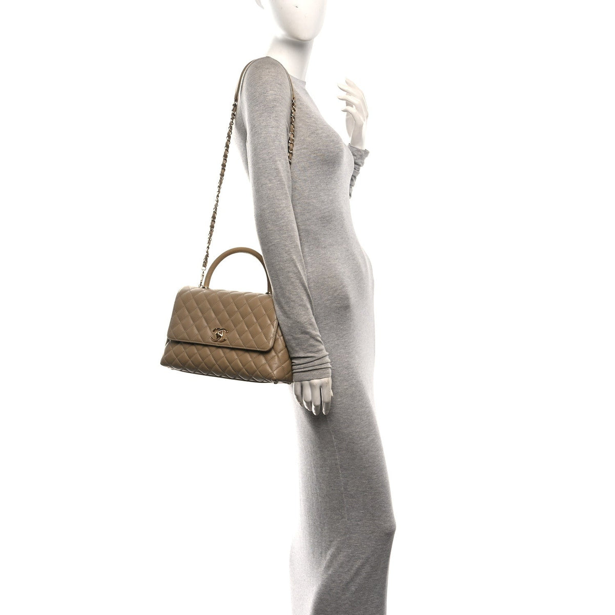 Caviar Lizard Embossed Quilted Small Coco Handle Flap Dark Beige