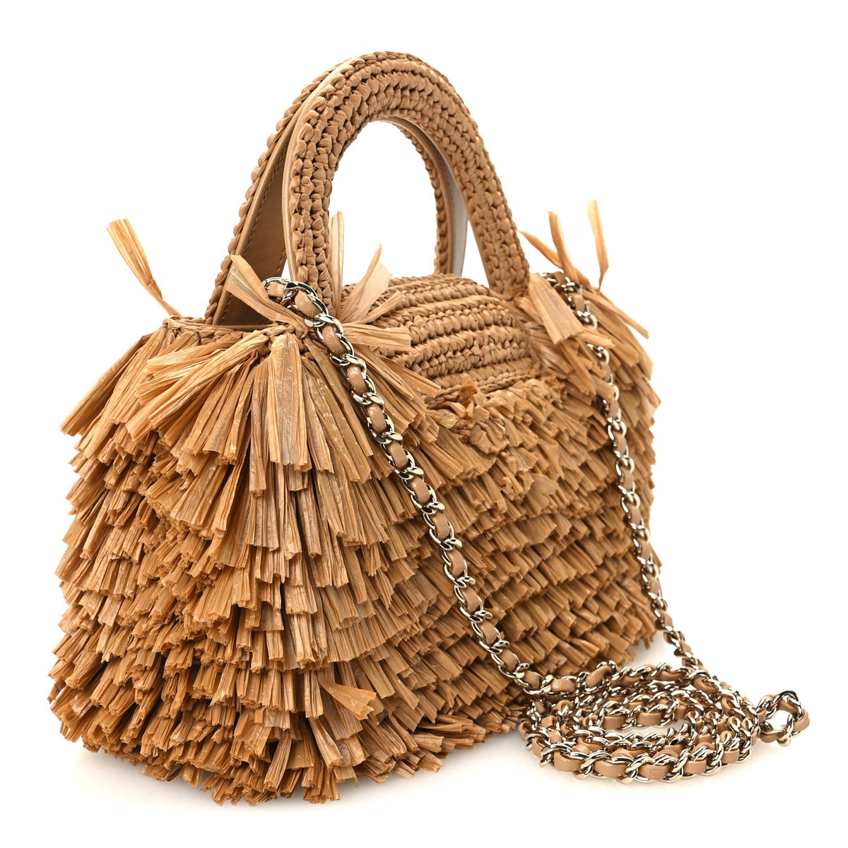 Raffia Fringe Nano Kelly Shopper Dark Beige