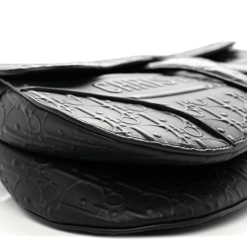 Calfskin Embossed Oblique Saddle Bag With Strap Black