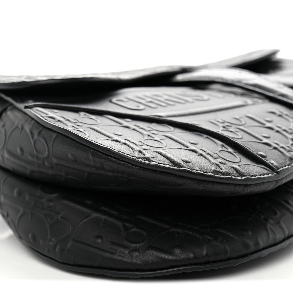 Calfskin Embossed Oblique Saddle Bag With Strap Black