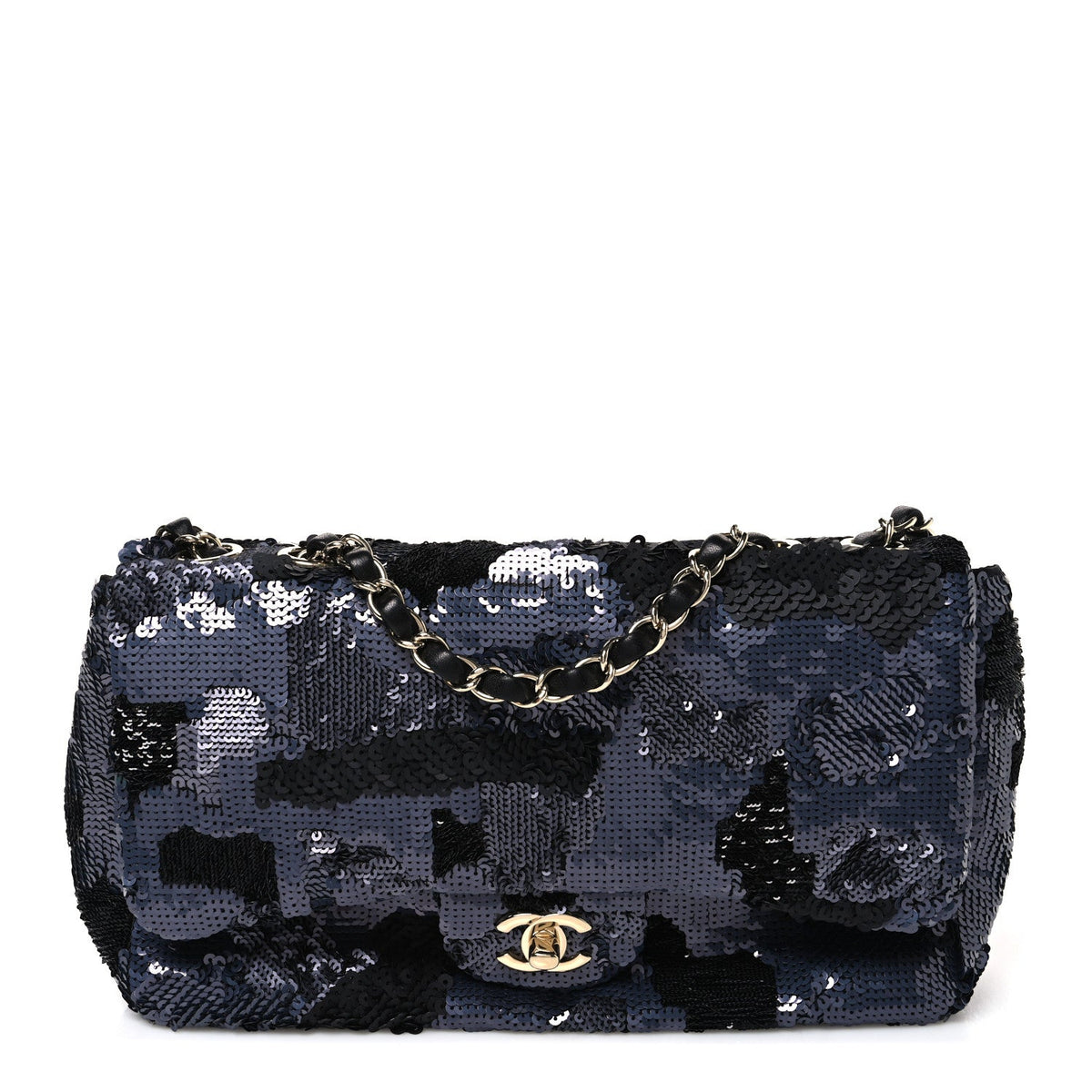 Sequin Quilted Medium Single Flap Black