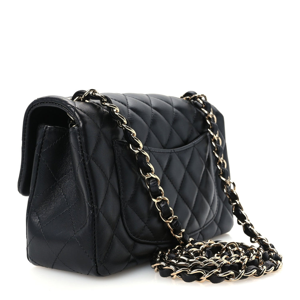 Lambskin Quilted Mini Rectangular Flap Black