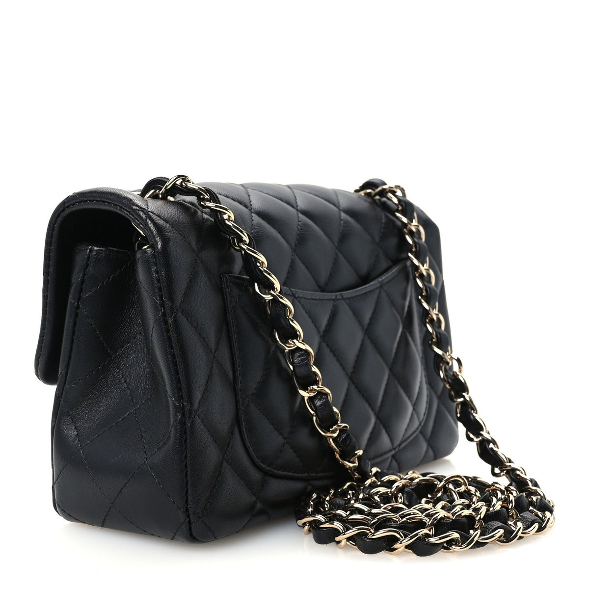 Lambskin Quilted Mini Rectangular Flap Black
