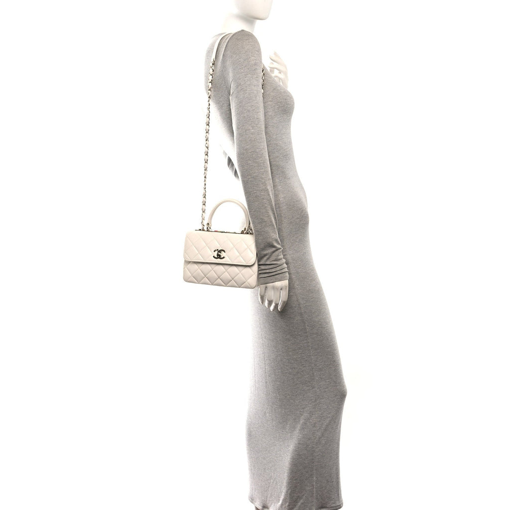 Lambskin Lacquered Quilted Small Trendy CC Dual Handle Flap Bag White