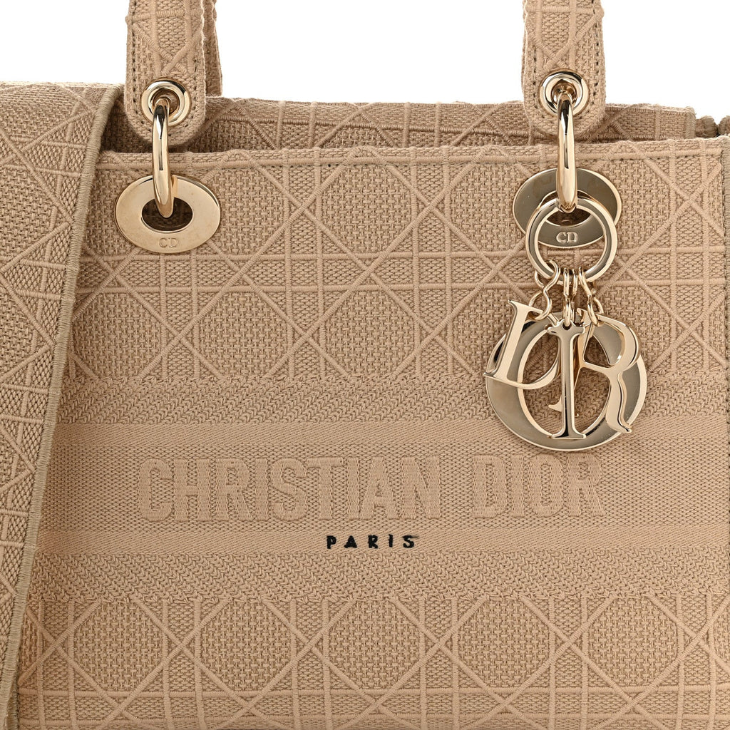 Canvas Embroidered Cannage Medium Lady D-Lite Beige