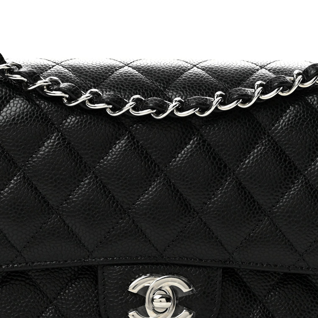 Caviar Quilted Medium Double Flap Black