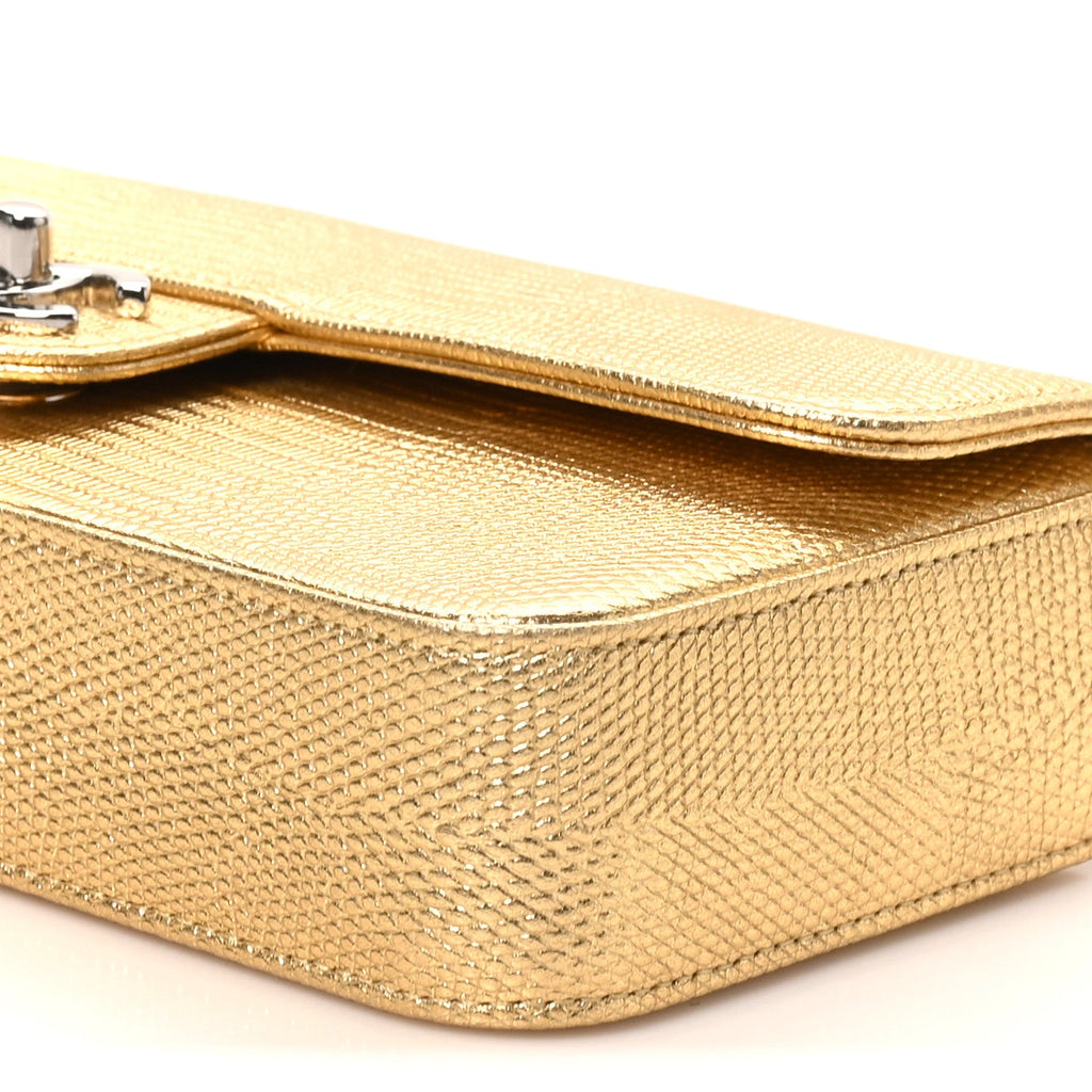 Metallic Calfskin Lizard Embossed Small East West Flap Gold