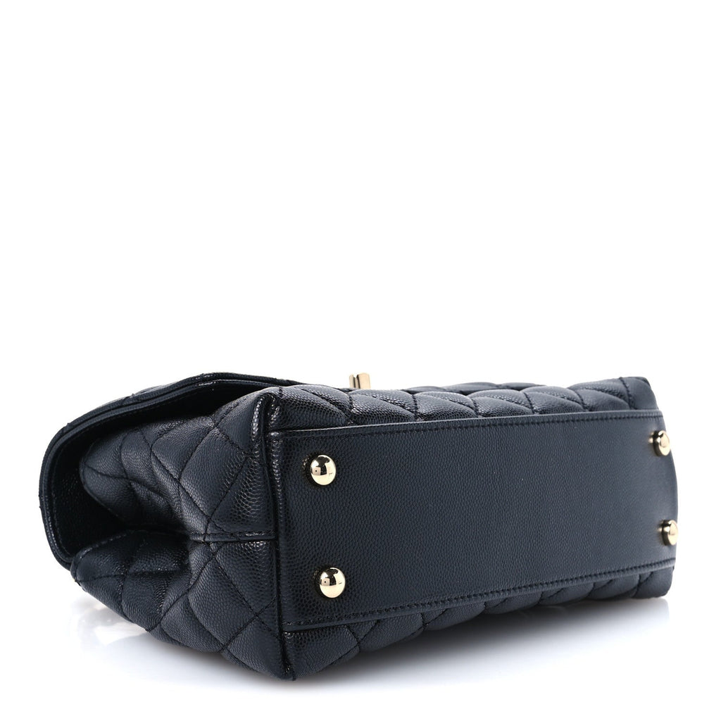Caviar Quilted Mini Coco Handle Flap Black