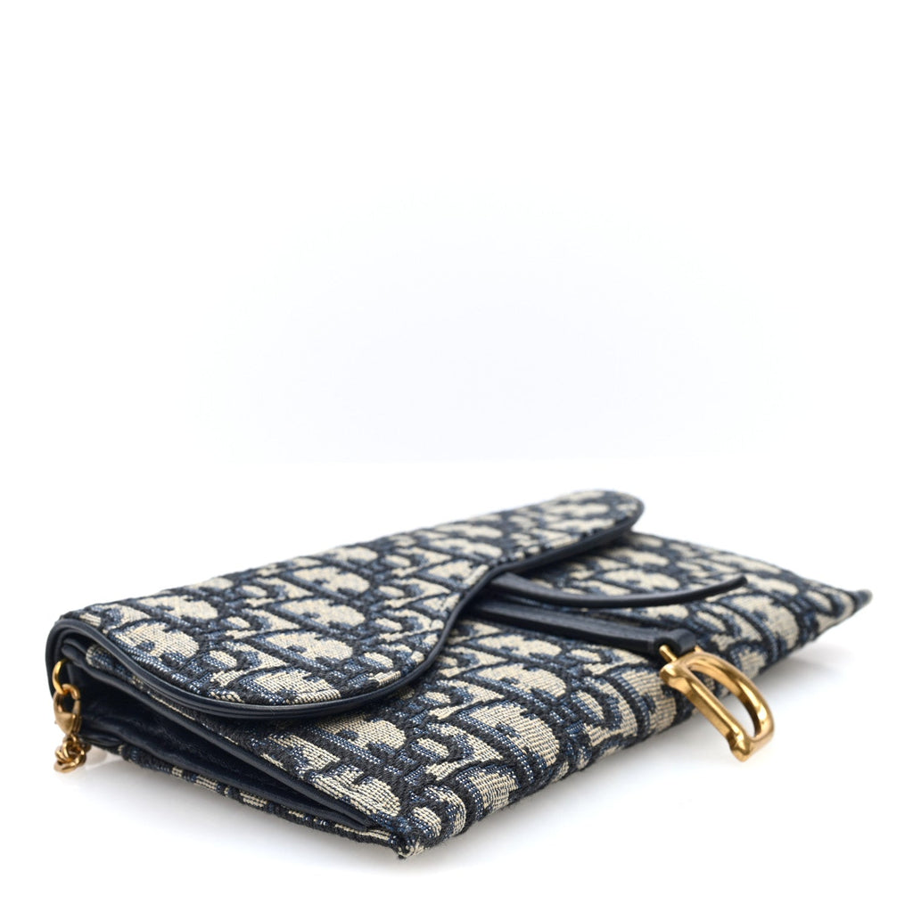 Oblique Saddle Chain Long Wallet Blue