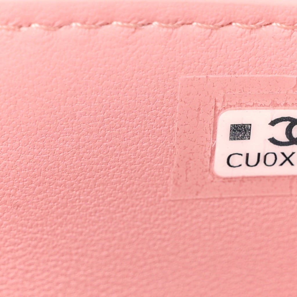 Calfskin Crocodile Embossed Crococo Top Handle Slim Vanity Case With Chain Light Pink