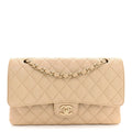 Iridescent Caviar Quilted Medium Double Flap Beige