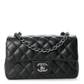 Iridescent Caviar Quilted Mini Rectangular Flap Black