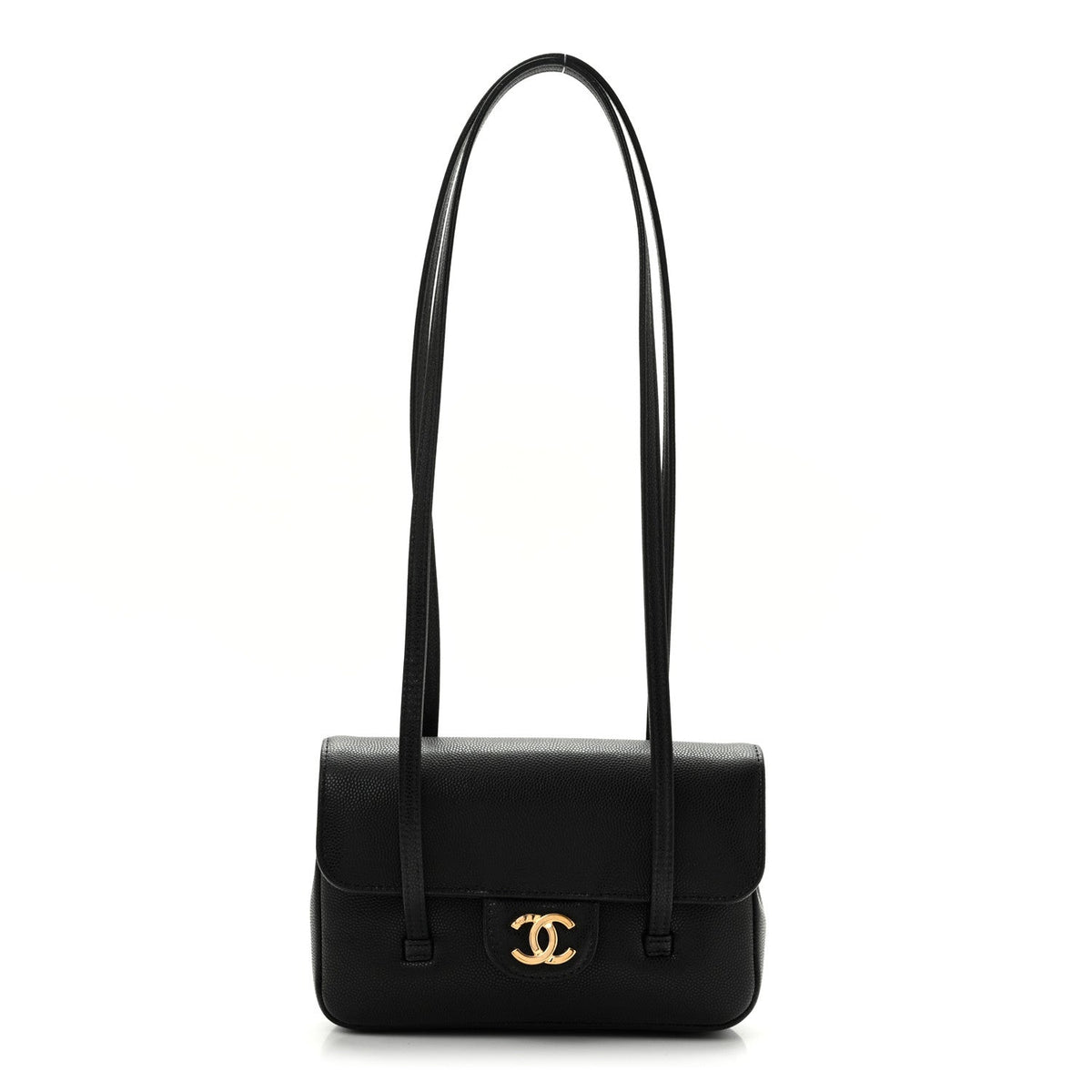 Shiny Caviar Mini Preppy Coco Shoulder Bag Black