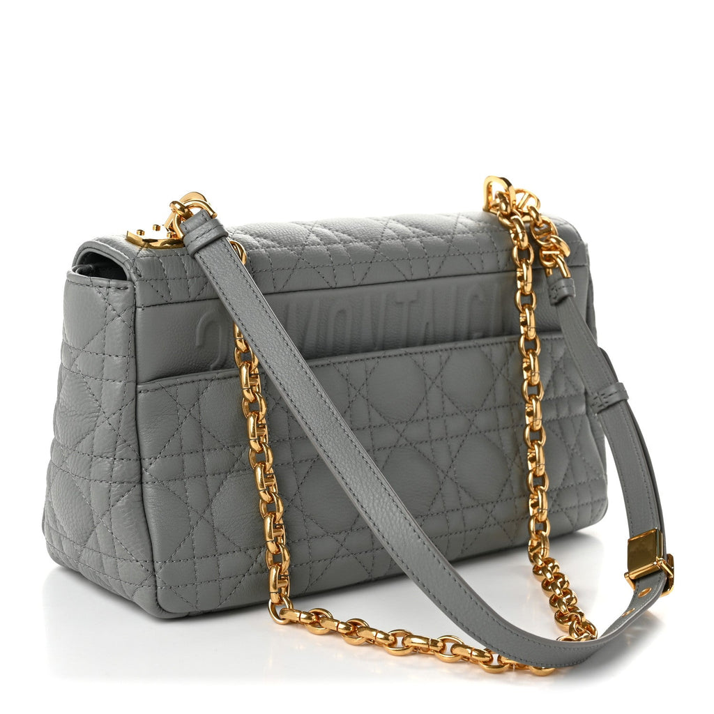 Supple Calfskin Cannage Medium Caro Bag Ethereal Grey