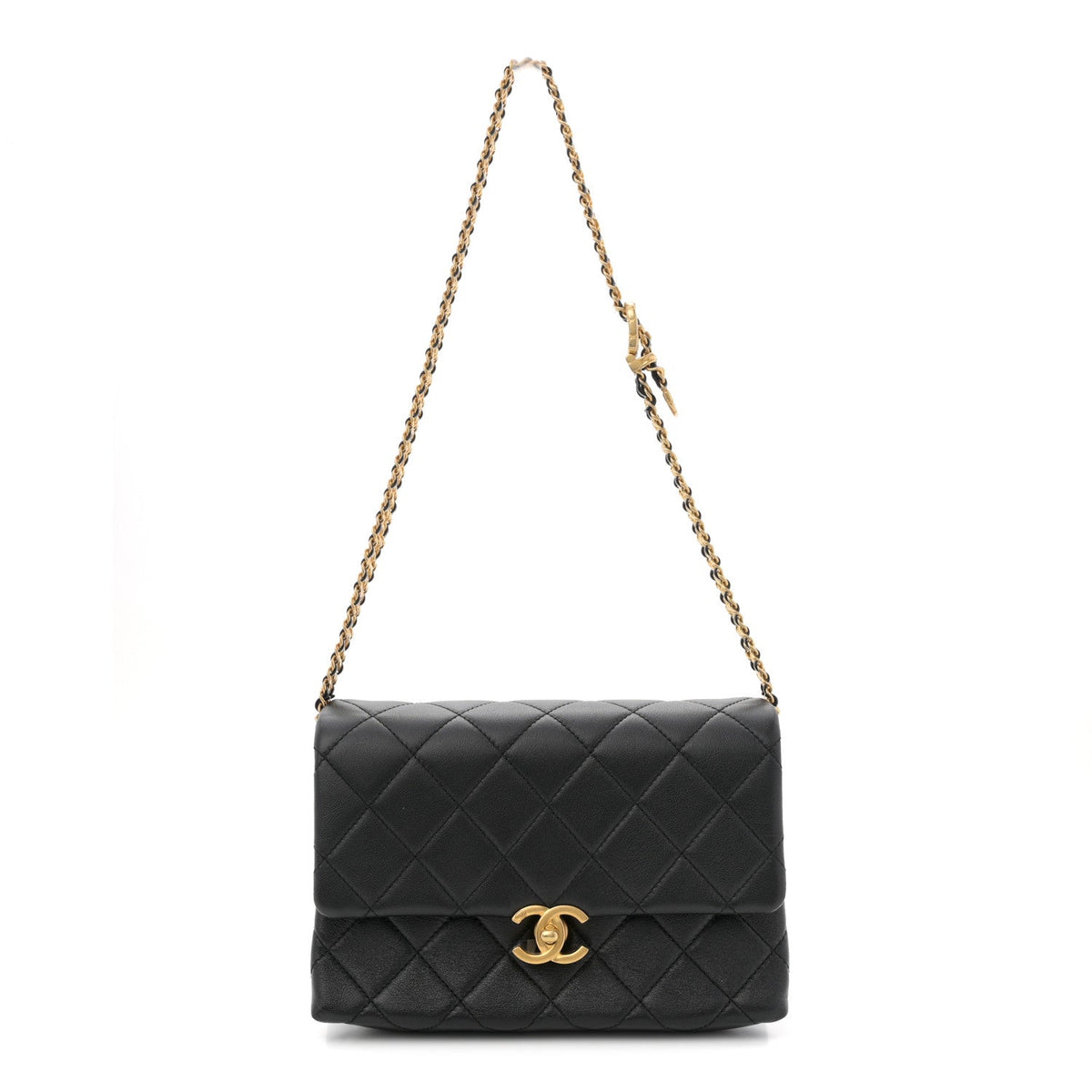 Calfskin Quilted Mini Chain Strap Flap Black