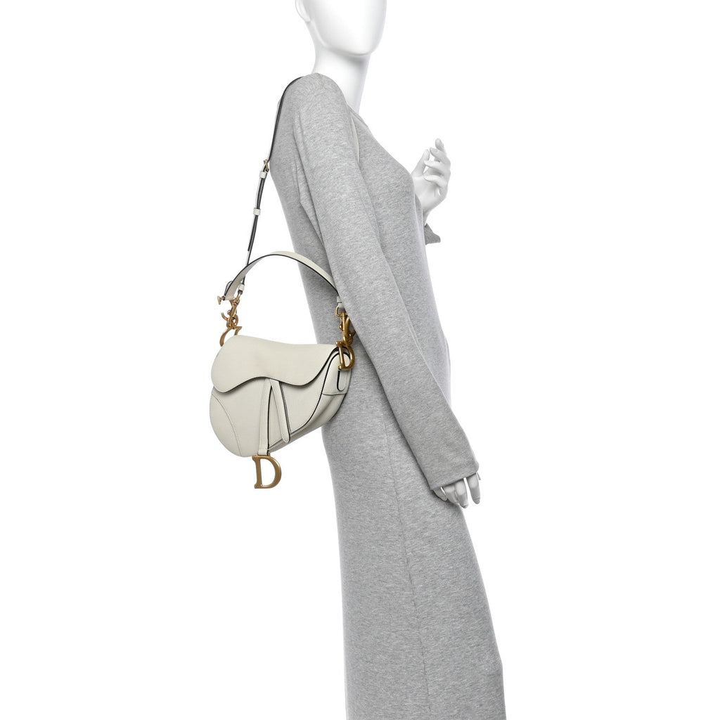 Grained Calfskin Saddle Bag With Strap Latte