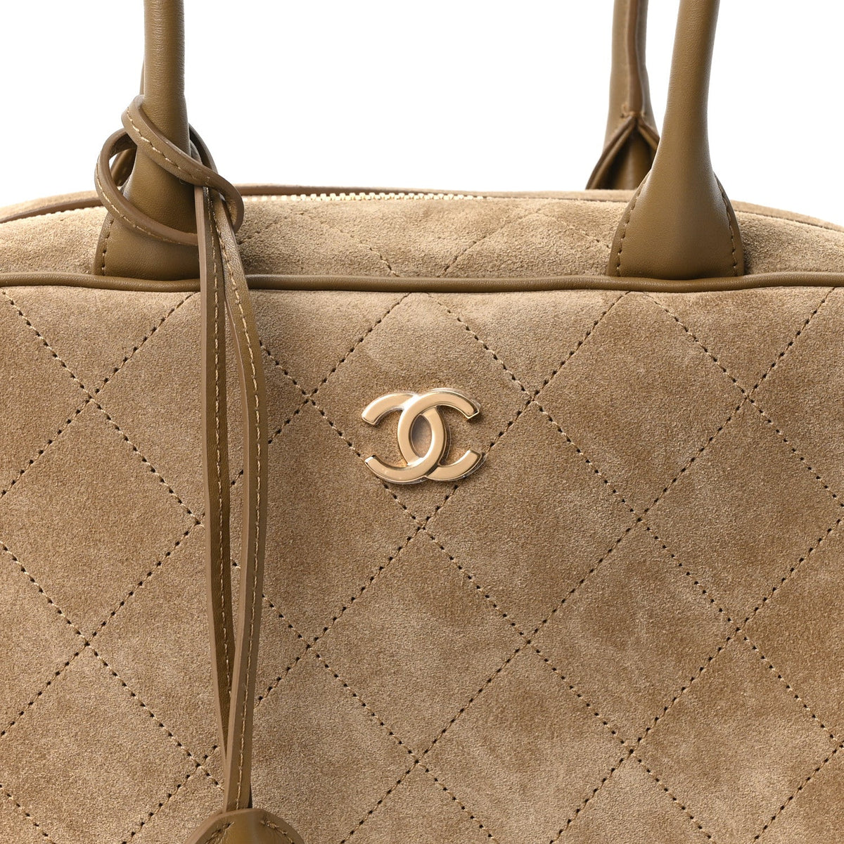 Suede Calfskin Perfect Bowling Bag Dark Beige