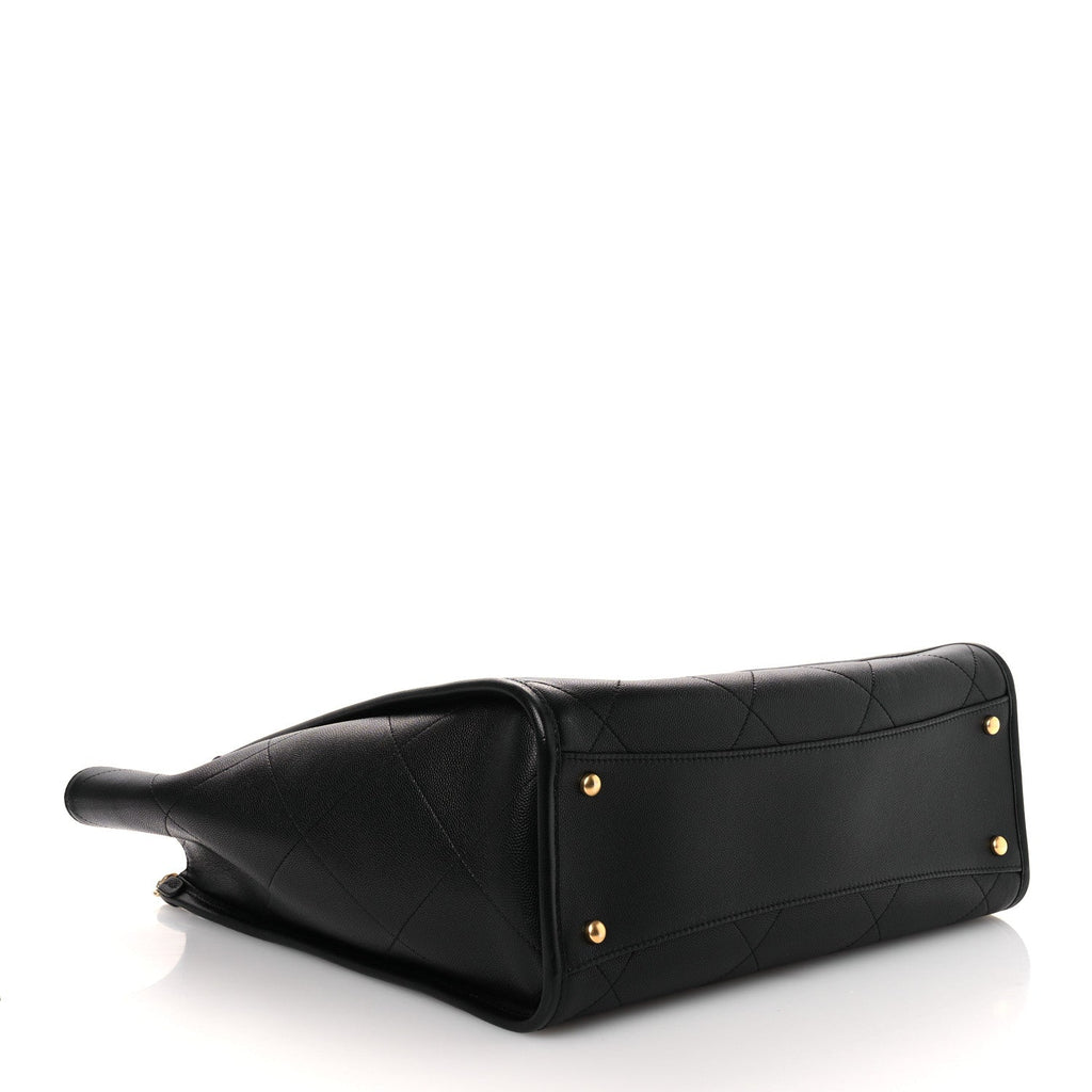 Caviar Stitched Pocket CC Large Tote Black