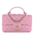 Lambskin Quilted Mini Top Handle Rectangular Flap Pink