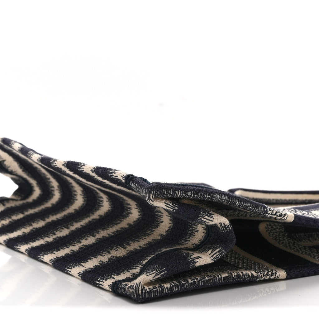 Canvas Embroidered Medium Striped Book Tote Navy