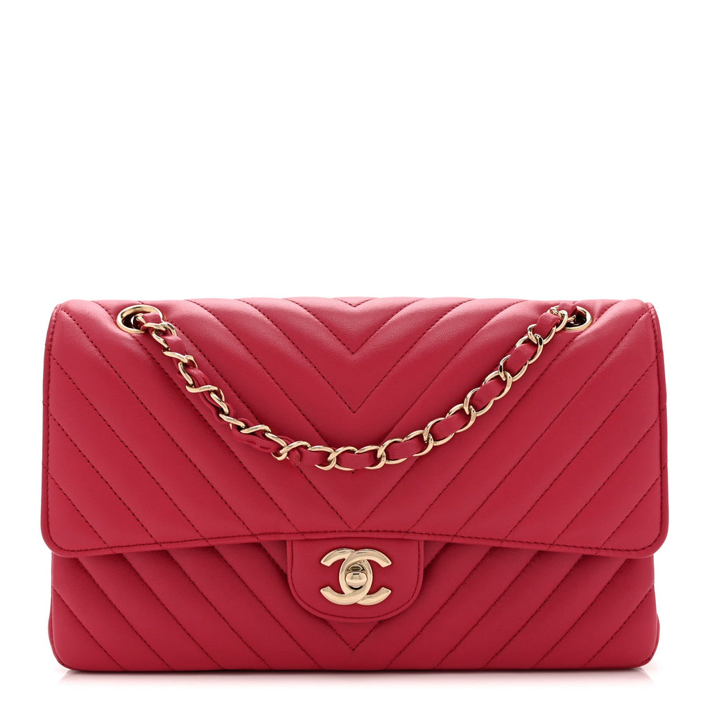 Lambskin Chevron Quilted Medium Double Flap Pink