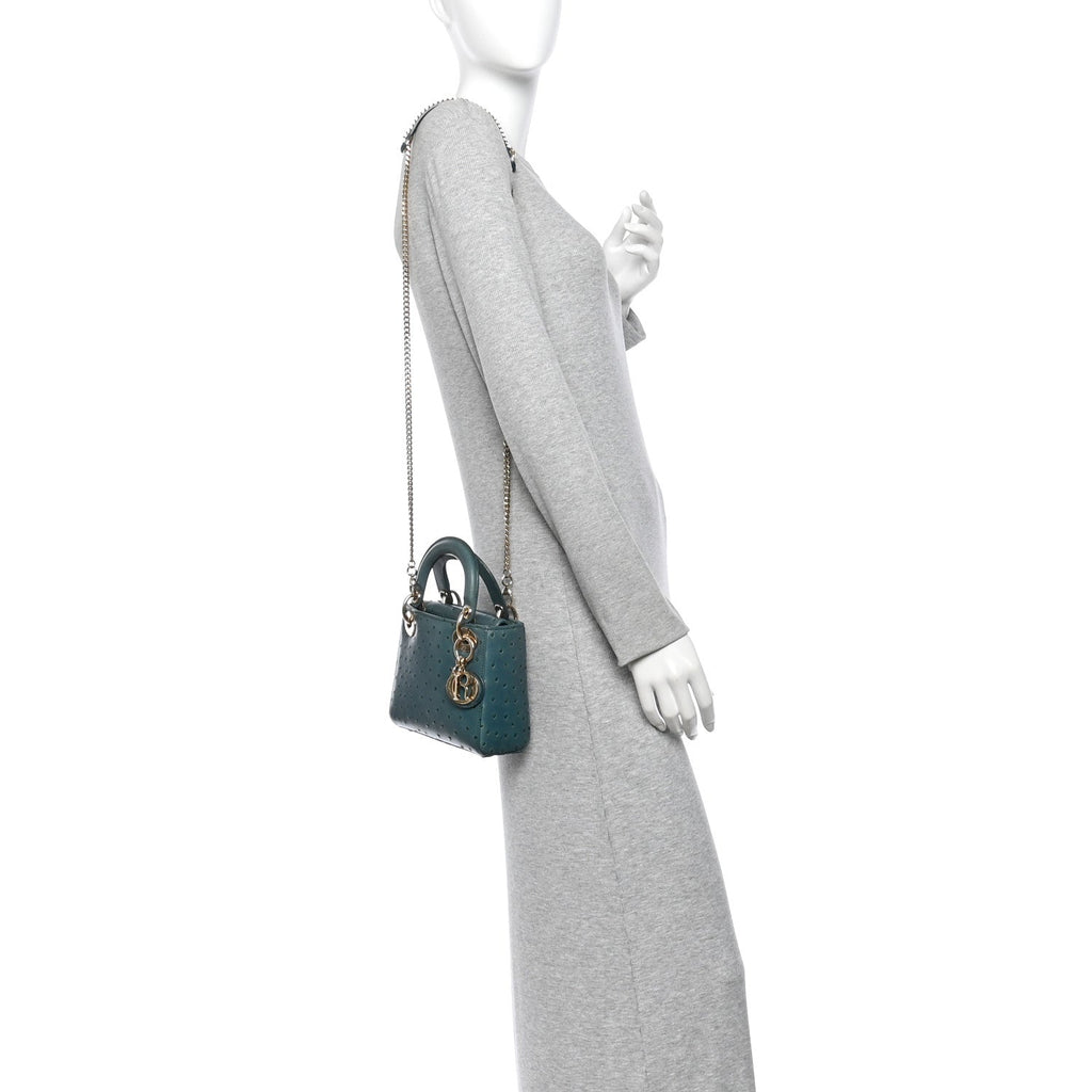Ostrich Mini Lady Dior Blue
