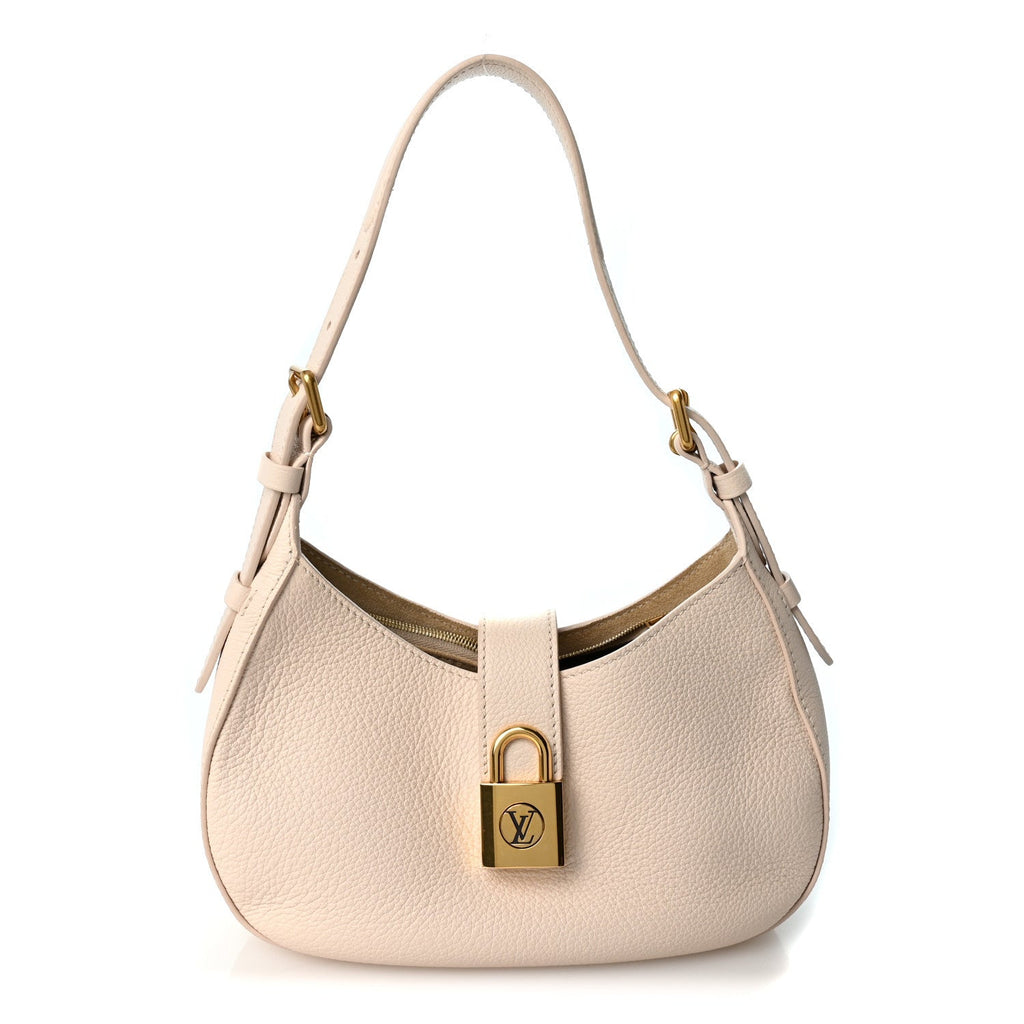 Grained Calfskin Low Key Shoulder Bag Limestone Gray