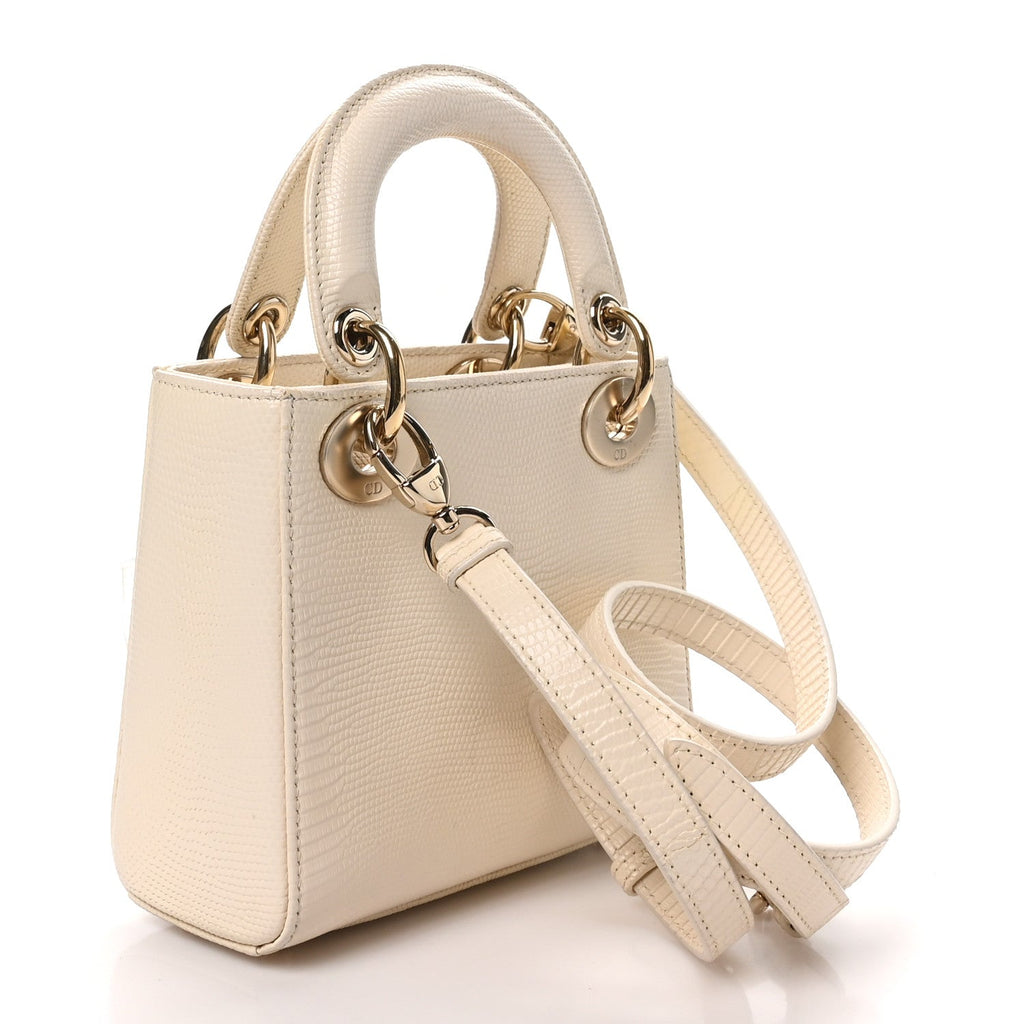 Lizard Mini Lady Dior Latte