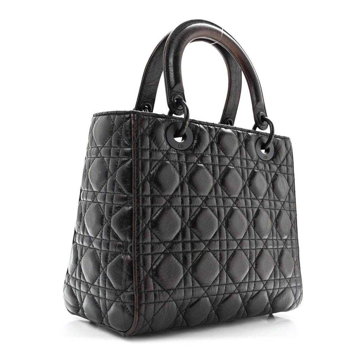 Crinkled Calfskin Cannage Medium Lady Dior Black