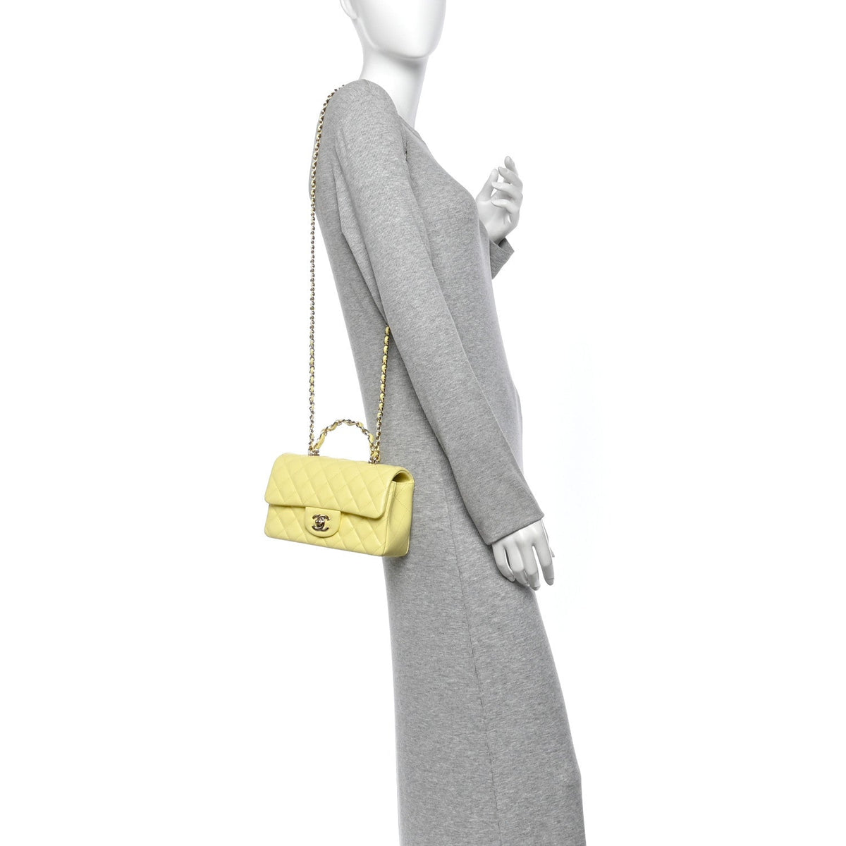 Lambskin Quilted Mini Chain Top Handle Rectangular Flap Light Yellow